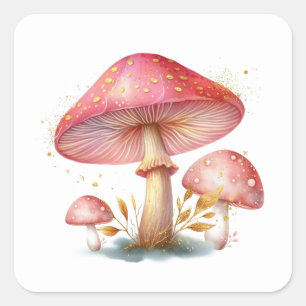 Zauberhafter Rosa Pilzgarten Quadratischer Aufkleber