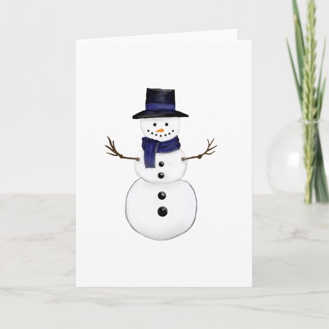 Zauberhafter Schneemann mit blauem Schal und passe Karte (Vorderseite)