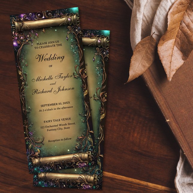 Zauberhafter Wald Fairy Tale Hochzeitscroll Einladung (enchanted woods parchment paper wedding invitat)