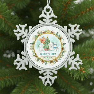 Zauberhafter Wald individuell anpassbar Schneeflocken Zinn-Ornament