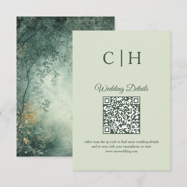 Zauberhafter Wald QR-Code Hochzeitseinlage Begleitkarte (Vorne/Hinten)