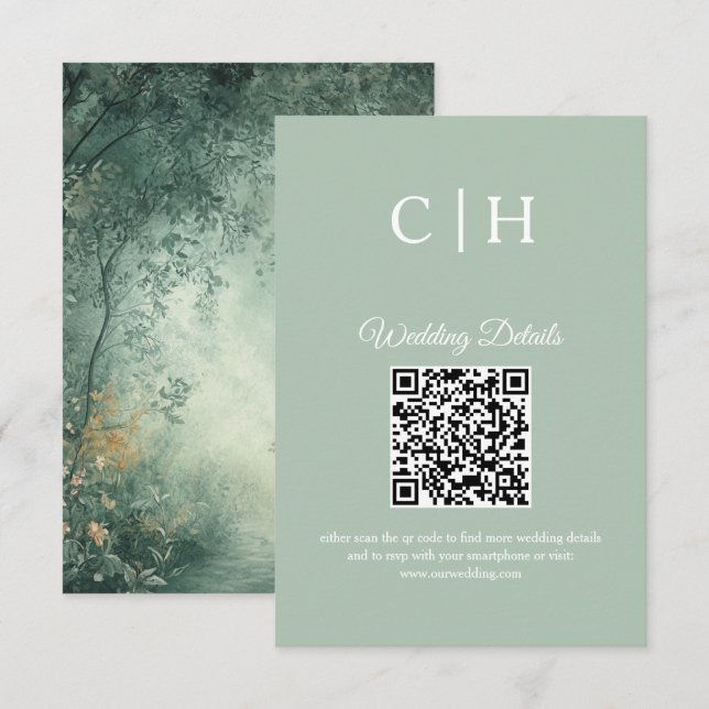 Zauberhafter Wald QR-Code Hochzeitseinlage Begleitkarte (Vorne/Hinten)