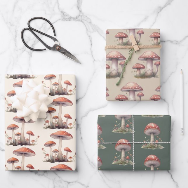 Zauberhafter Wald Toadstool Pilz Geschenkpapier Set (Vorderseite)