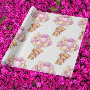 Zauberhafter Wasserfarbe Rosa Mädchen Teddybär Bal Geschenkpapier