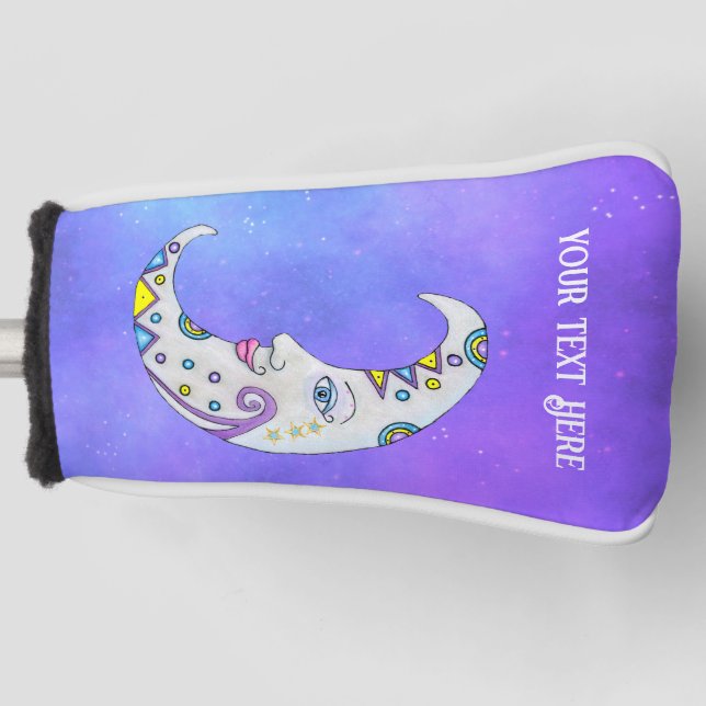 Zauberhafter, weißer Mond mit Lila Himmel Golf Headcover (Vorderseite)
