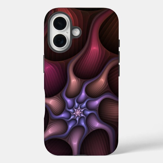 Zauberhaftes Abstrakt gestreiftes farbiges Fraktal iPhone 16 Hülle (Rückseite)