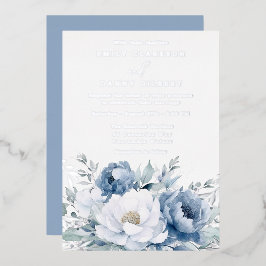 Zauberhaftes blaues und weißes Blumenzelt Folieneinladung
