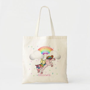 Zauberhaftes Einhorn, Regenbogen, Farbige Sterne Tragetasche