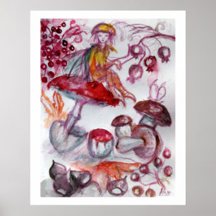 Zauberhaftes Follet von Pilzen Weiße rote Floral F Poster