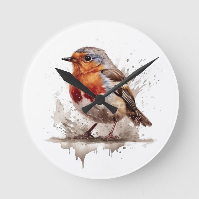 Zauberhaftes Gartenrotkehlchen Runde Wanduhr (Vorderseite)