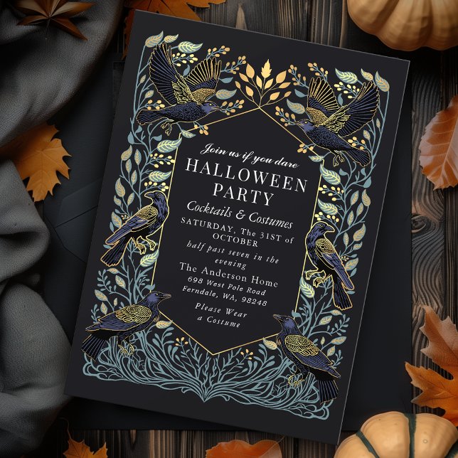 Zauberhaftes Gothic Raven Floral Halloween Einladung (Von Creator hochgeladen)