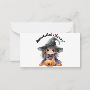 Zauberhaftes Hexenmädchen Halloween-Dekor mit Kürb Mitteilungskarte