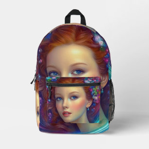 Zauberhaftes Rainbow-Hair-Portrait Bedruckter Rucksack