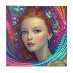 Zauberhaftes Rainbow-Hair-Portrait Fliese