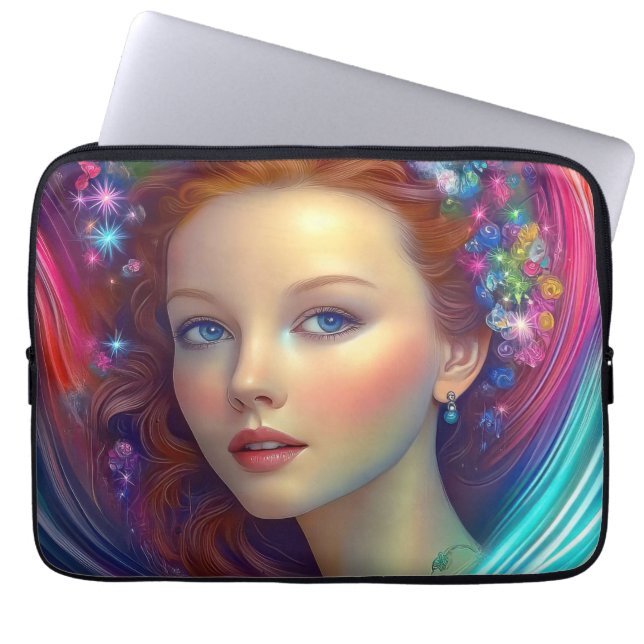 Zauberhaftes Rainbow-Hair-Portrait Laptopschutzhülle (Vorderseite)
