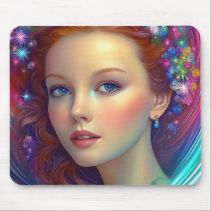 Zauberhaftes Rainbow-Hair-Portrait Mousepad