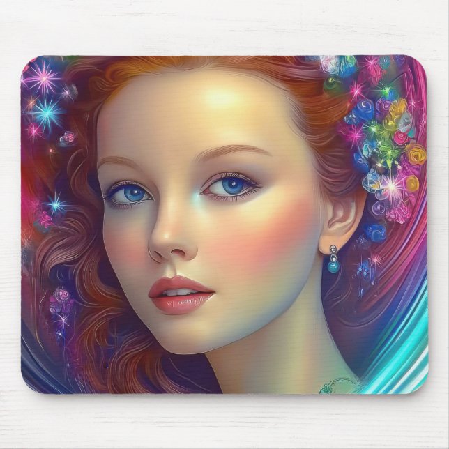 Zauberhaftes Rainbow-Hair-Portrait Mousepad (Vorne)