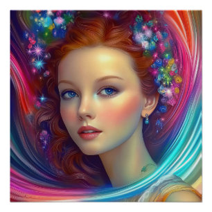 Zauberhaftes Rainbow-Hair-Portrait Poster