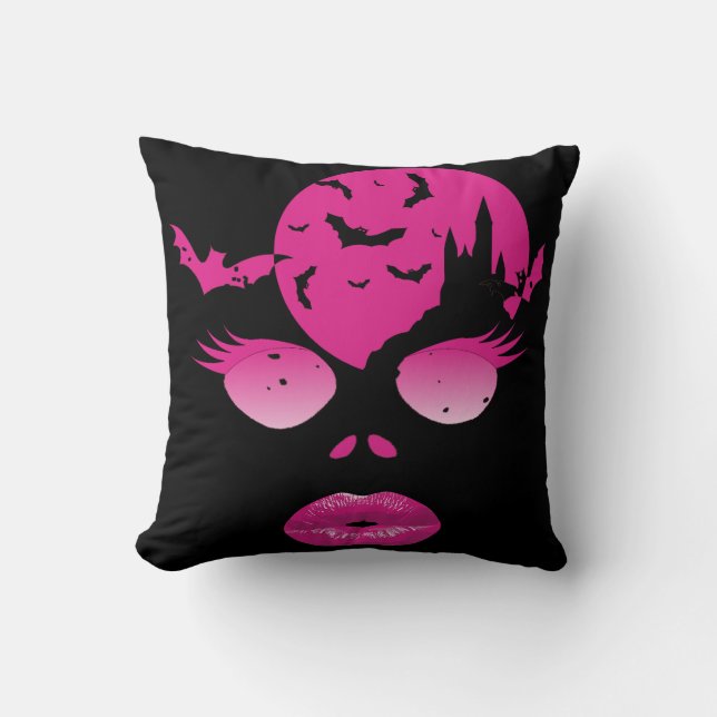 Zauberhaftes rosa Halloween: Mysterium und Flederm Kissen (Vorderseite)