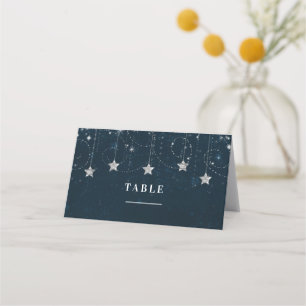 Zauberhaftes Silver Blue Celestial Stars Party Platzkarte