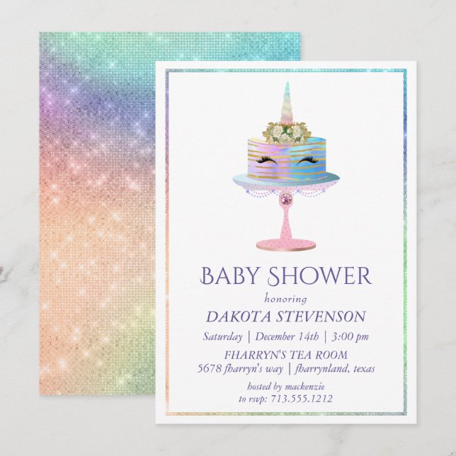 Zauberkuchen | Fantasy Watercolor Dusche Einladung (Vorne/Hinten)