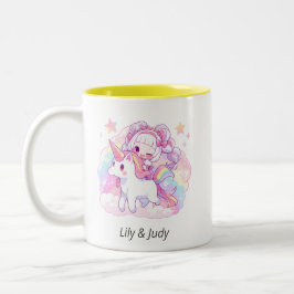 Zaubermädchen reiten Einhorn | Japanischer Anime Zweifarbige Tasse