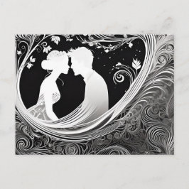 Zaubermoment Weiße und schwarze Silhouette Kuss Postkarte
