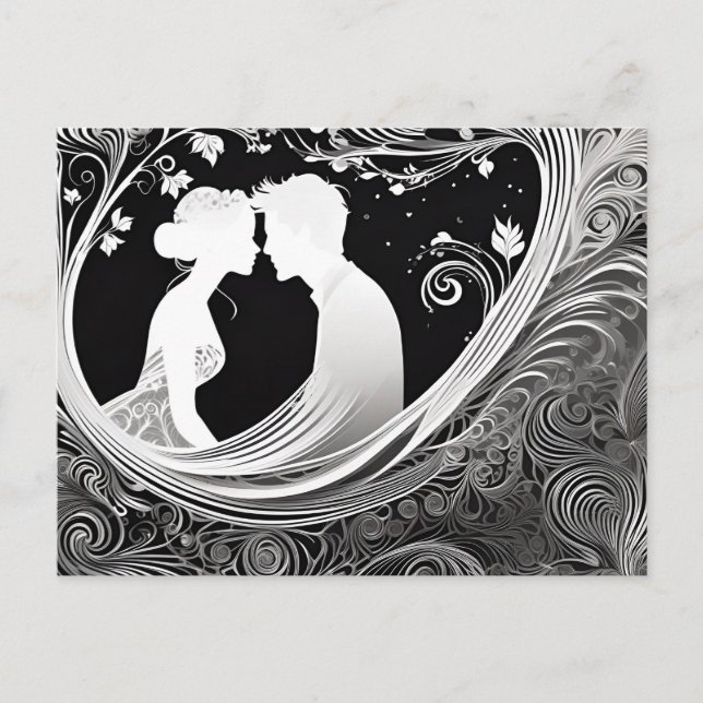 Zaubermoment Weiße und schwarze Silhouette Kuss Postkarte (Vorderseite)