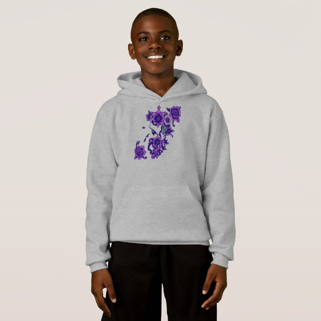 Zaubernde Blüte - Mystischer Blumenschädel Hoodie (Vorne ganz)