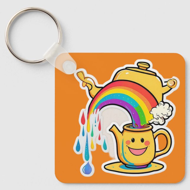 "Zaubernde Teekessel-Regenbogenpour" Schlüsselanhänger (Vorderseite)