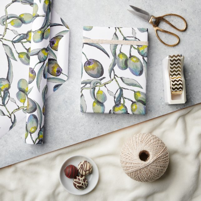 Zauberolive Branch Watercolor Handgemalt Geschenkpapier (Kunsthandwerk)