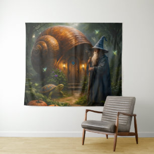 Zauberschneckenhaus Cottage groß Fantasy Wandteppi Wandteppich
