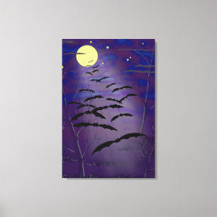 Zauberstunde mit Vollmond und Fledermäusen Leinwanddruck