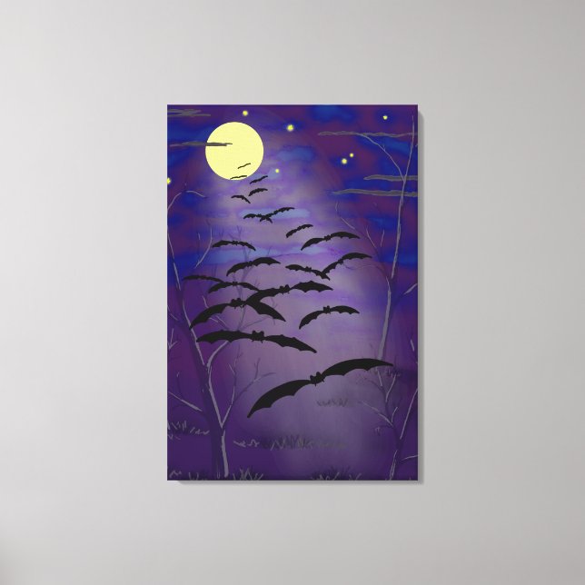 Zauberstunde mit Vollmond und Fledermäusen Leinwanddruck (Vorderseite)
