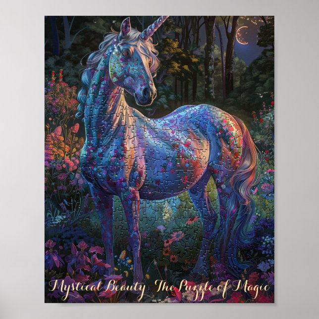 Zaubertes Unicorn-Puzzle mit Blumen - Mystische Fa Poster (Vorne)