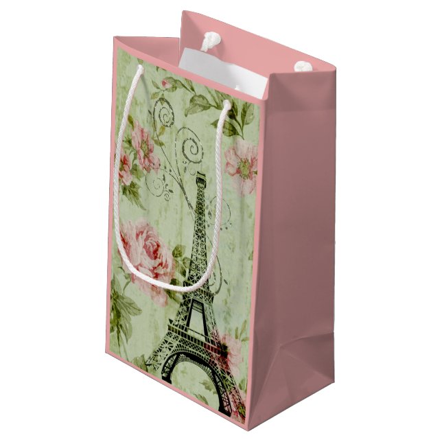 Zauberturm mit rosa Blumenparis Kleine Geschenktüte (Rückseite Schrägansicht)