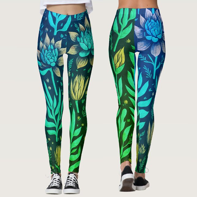 Zauberturquoise Garden Sukkulturen Blumenmuster Leggings (Von Creator hochgeladen)