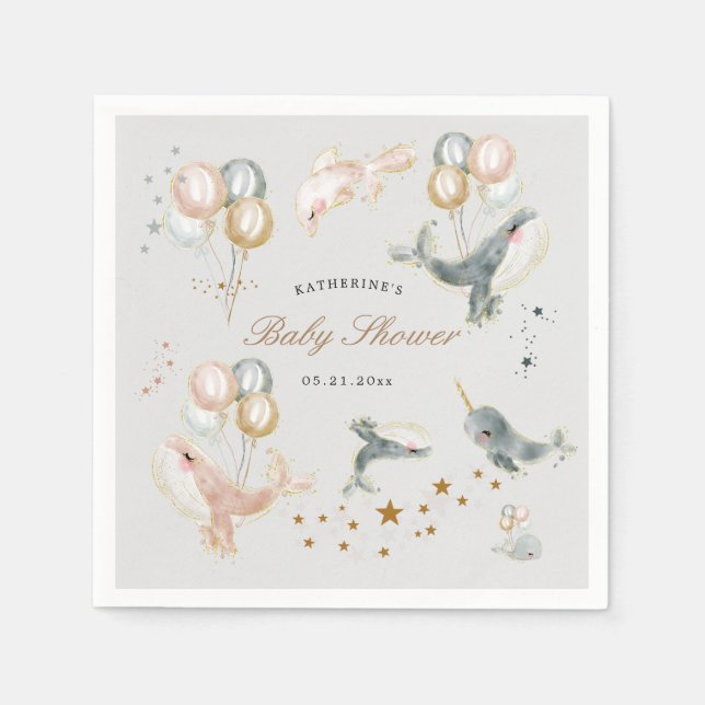 Zauberwal Ballons Sterne Babydusche Serviette (Vorderseite)