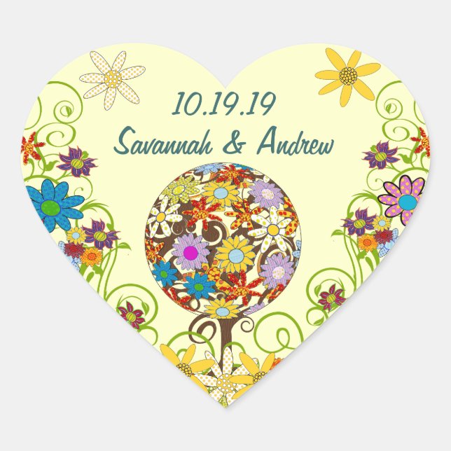 Zauberwaldkreislauf der Liebe Blume Bäume Hochzeit Herz-Aufkleber (Vorderseite)