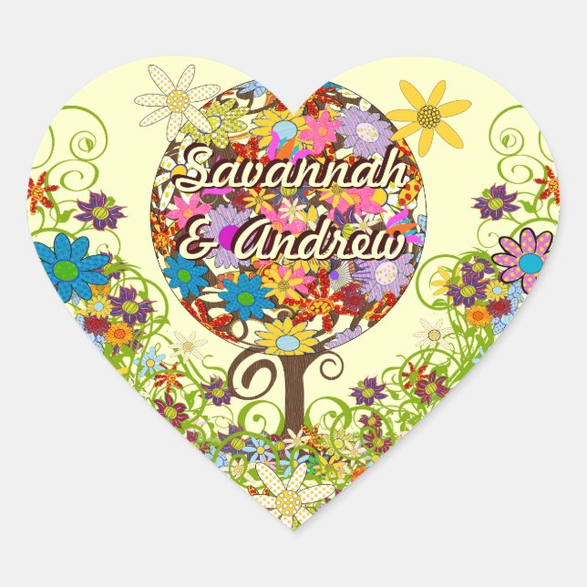 Zauberwaldkreislauf der Liebe Blume Bäume Hochzeit Herz-Aufkleber (Vorderseite)