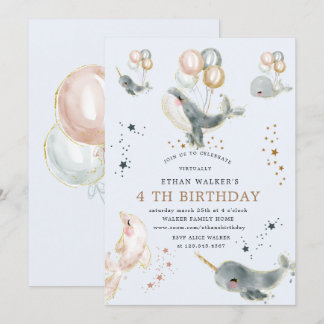 Zauberwale und Sterne Virtuelle Geburtstagsparty Einladung