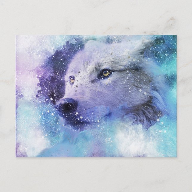 Zauberweiße Wolf Spirit Animal Painting Postkarte (Vorderseite)