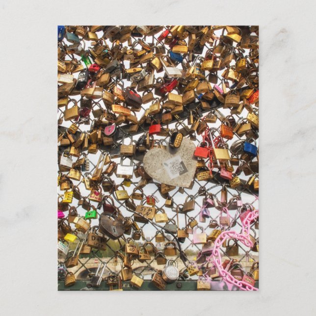 Zaun mit Vorhängeschlöcken der Liebe Fotografie Postkarte (Vorderseite)