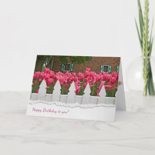Zaun und Tulpen zum Geburtstag Karte