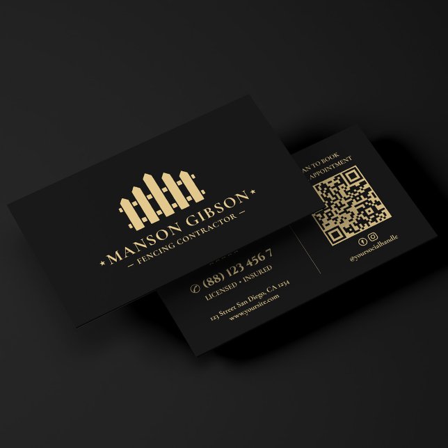 Zaun Zaunbauer Logo Schwarz Modern QR-Code Visitenkarte (Fencing Fence Contractor Logo Black Modern QR Code Business Card
)