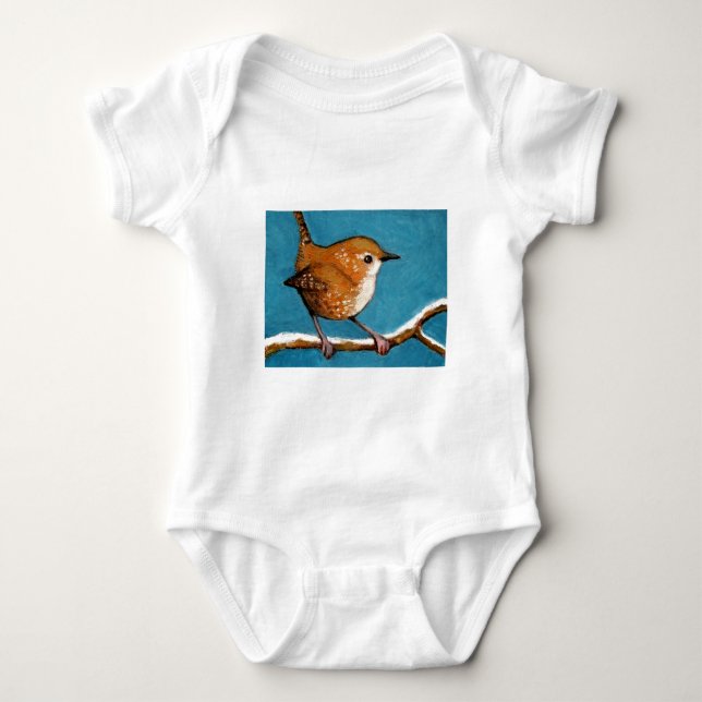 ZAUNKÖNIG IM ÖL-PASTELL BABY STRAMPLER (Vorderseite)
