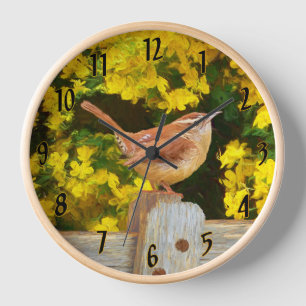 Zaunkönig-Malerei - Originale Wildvogel-Kunst Uhr