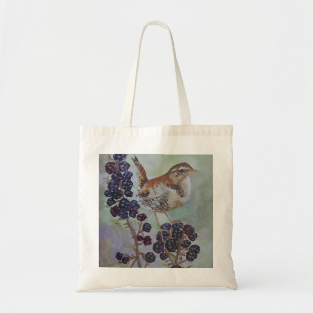 Zaunkönig- u. Brombeerstrauchgrafik durch Tasche (Vorne)
