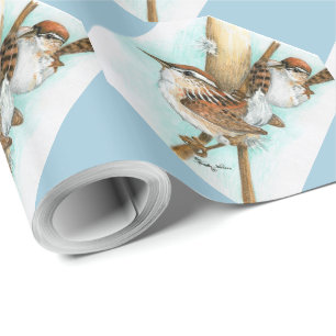 Zaunkönig- und Katze-Schwanz-Packpapier Geschenkpapier