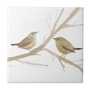 Zaunkönig-Vogel-Wildlife-Aquarellkunst Süß Fliese